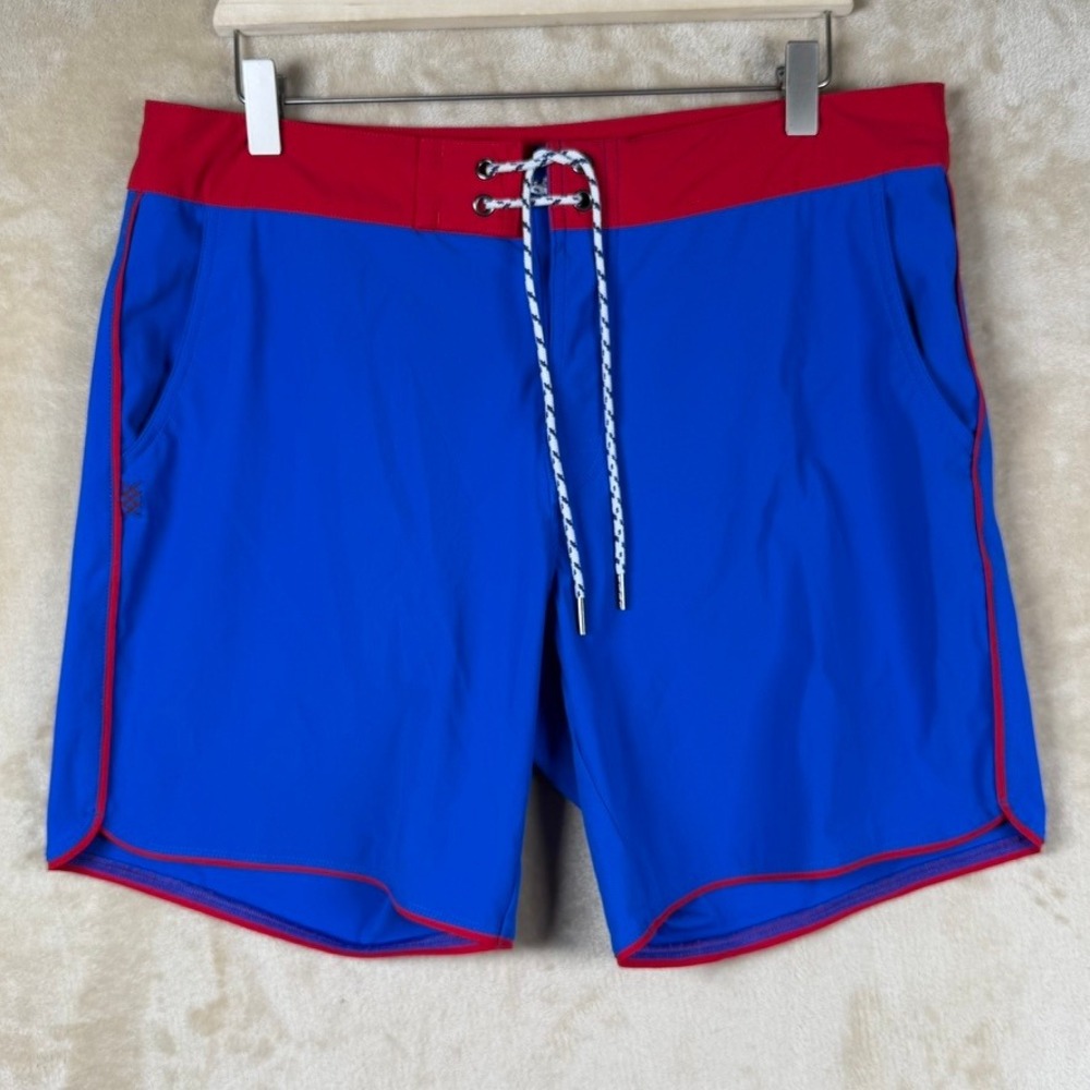 Rhone Mens Board Shorts Blue Red Lace‎ Up Swim Trunks Size 33 Athletic Beachwear